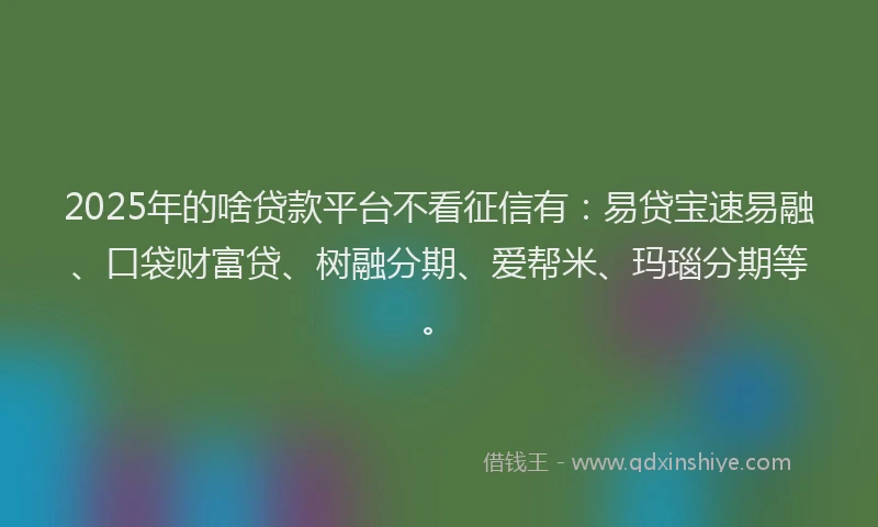 2025年的啥贷款平台不看征信有：易贷宝速易融、口袋财富贷、树融分期、爱帮米、玛瑙分期等。