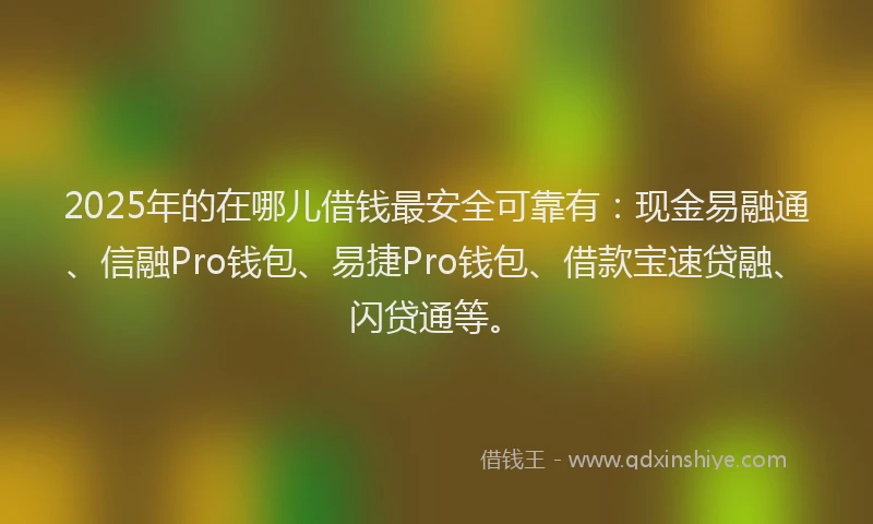 2025年的在哪儿借钱最安全可靠有：现金易融通、信融Pro钱包、易捷Pro钱包、借款宝速贷融、闪贷通等。
