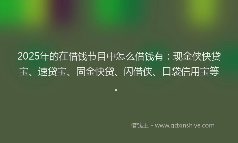 2025年的在借钱节目中怎么借钱有：现金侠快贷宝、速贷宝、固金快贷、闪借侠、口袋信用宝等。