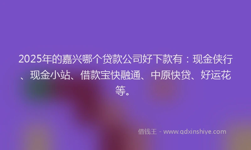 2025年的嘉兴哪个贷款公司好下款有：现金侠行、现金小站、借款宝快融通、中原快贷、好运花等。
