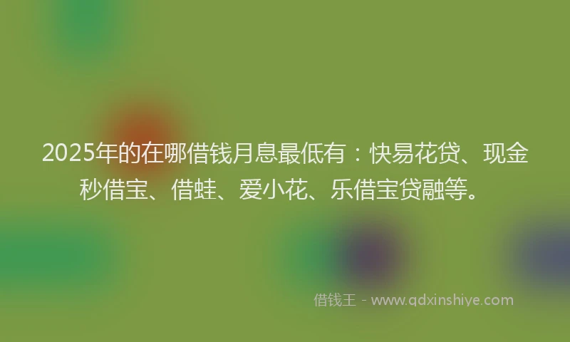 2025年的在哪借钱月息最低有：快易花贷、现金秒借宝、借蛙、爱小花、乐借宝贷融等。