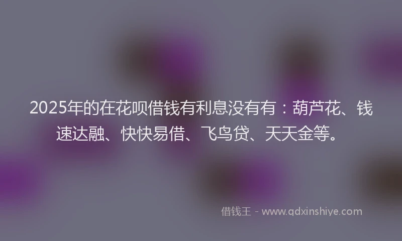 2025年的在花呗借钱有利息没有有：葫芦花、钱速达融、快快易借、飞鸟贷、天天金等。