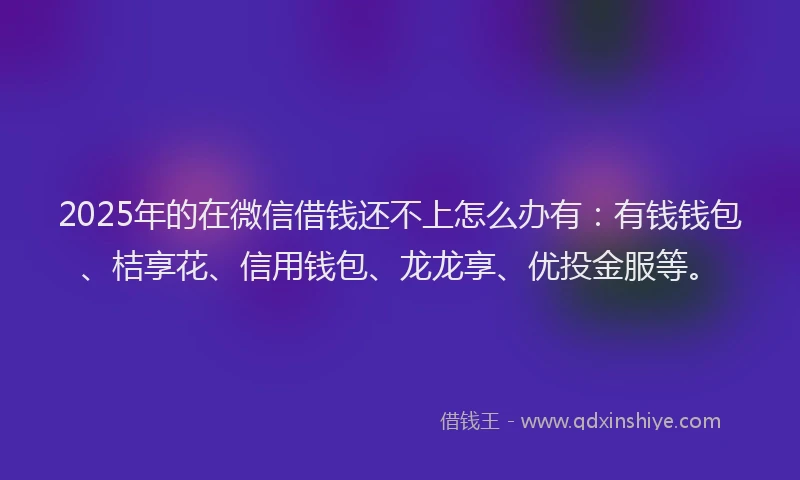 2025年的在微信借钱还不上怎么办有：有钱钱包、桔享花、信用钱包、龙龙享、优投金服等。