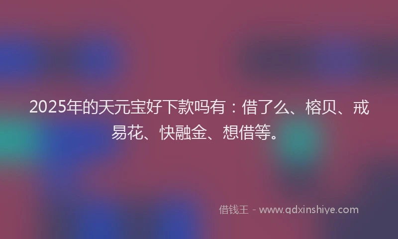 2025年的天元宝好下款吗有：借了么、榕贝、戒易花、快融金、想借等。