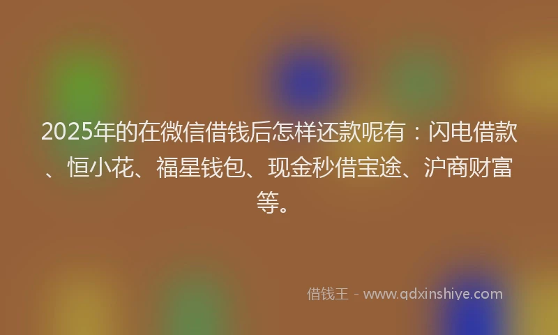 2025年的在微信借钱后怎样还款呢有：闪电借款、恒小花、福星钱包、现金秒借宝途、沪商财富等。