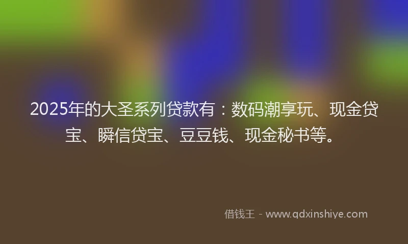 2025年的大圣系列贷款有：数码潮享玩、现金贷宝、瞬信贷宝、豆豆钱、现金秘书等。