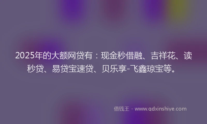 2025年的大额网贷有：现金秒借融、吉祥花、读秒贷、易贷宝速贷、贝乐享-飞鑫琼宝等。