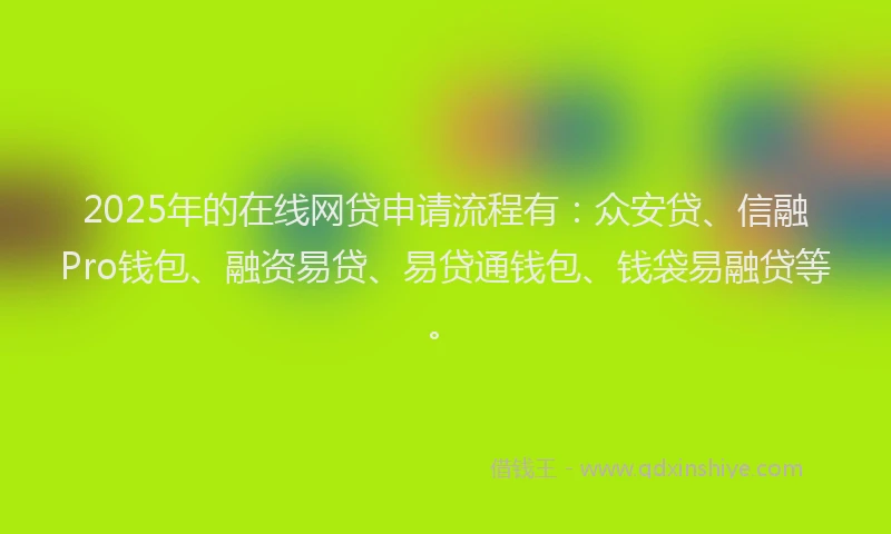2025年的在线网贷申请流程有：众安贷、信融Pro钱包、融资易贷、易贷通钱包、钱袋易融贷等。