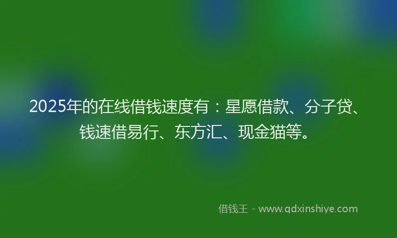 2025年的在线借钱速度有：星愿借款、分子贷、钱速借易行、东方汇、现金猫等。
