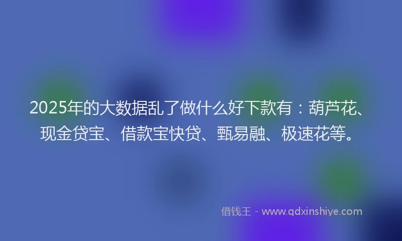 2025年的大数据乱了做什么好下款有:葫芦花、现金贷宝、借款宝快贷、甄易融、极速花等。