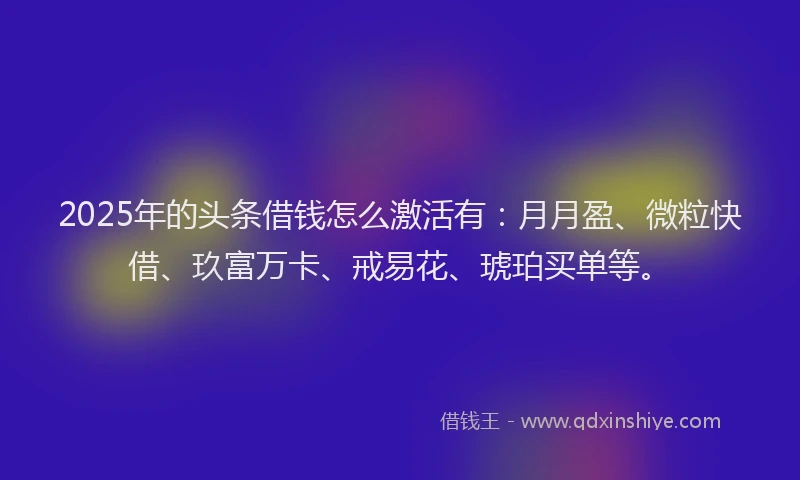 2025年的头条借钱怎么激活有：月月盈、微粒快借、玖富万卡、戒易花、琥珀买单等。
