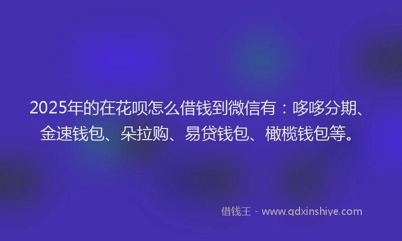 2025年的在花呗怎么借钱到微信有：哆哆分期、金速钱包、朵拉购、易贷钱包、橄榄钱包等。