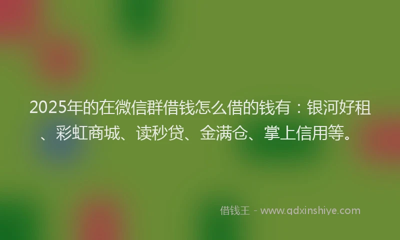 2025年的在微信群借钱怎么借的钱有：银河好租、彩虹商城、读秒贷、金满仓、掌上信用等。