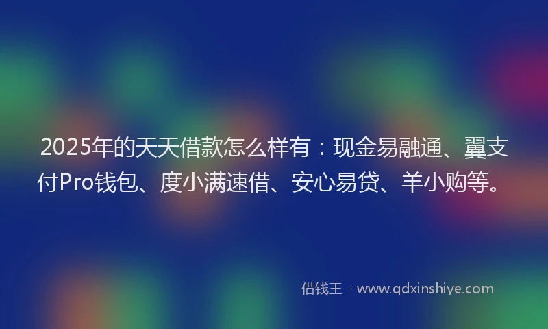 2025年的天天借款怎么样有：现金易融通、翼支付Pro钱包、度小满速借、安心易贷、羊小购等。