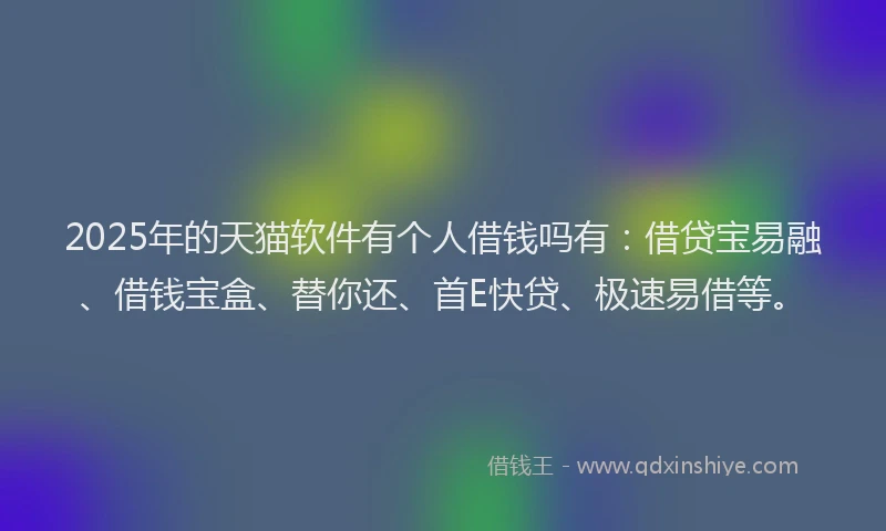 2025年的天猫软件有个人借钱吗有：借贷宝易融、借钱宝盒、替你还、首E快贷、极速易借等。