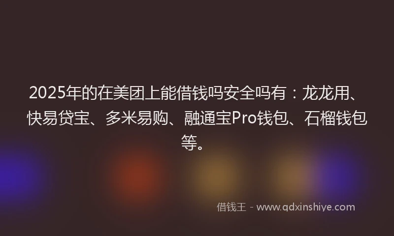 2025年的在美团上能借钱吗安全吗有：龙龙用、快易贷宝、多米易购、融通宝Pro钱包、石榴钱包等。