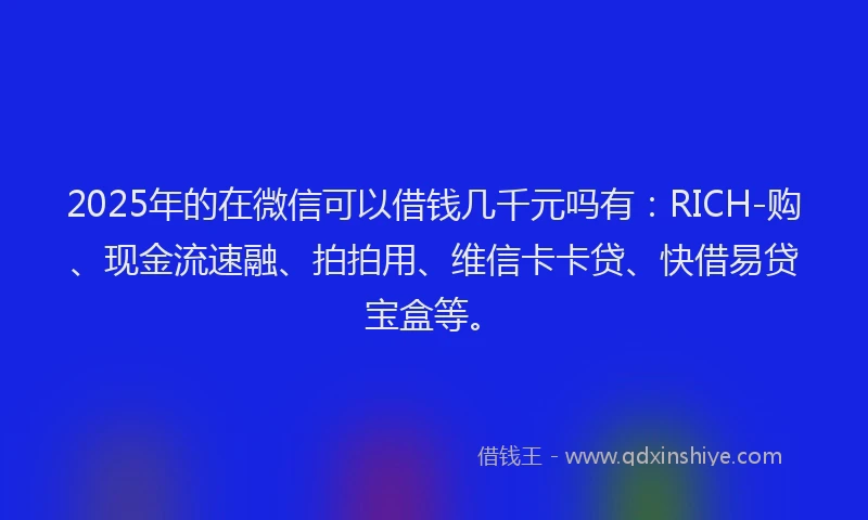 2025年的在微信可以借钱几千元吗有：RICH-购、现金流速融、拍拍用、维信卡卡贷、快借易贷宝盒等。