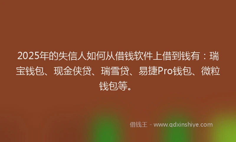 2025年的失信人如何从借钱软件上借到钱有：瑞宝钱包、现金侠贷、瑞雪贷、易捷Pro钱包、微粒钱包等。