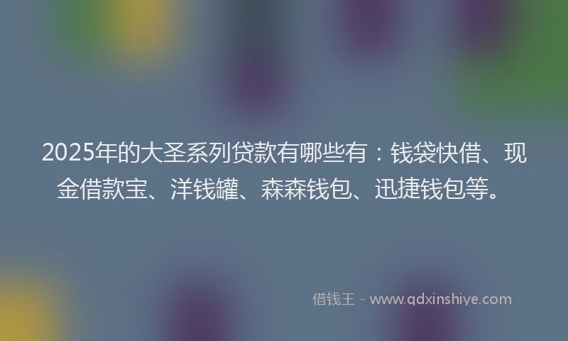 2025年的大圣系列贷款有哪些有：钱袋快借、现金借款宝、洋钱罐、森森钱包、迅捷钱包等。