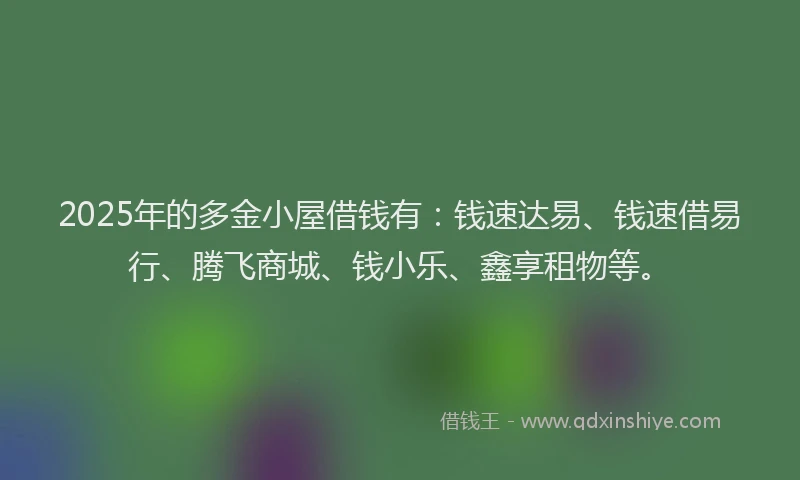 2025年的多金小屋借钱有：钱速达易、钱速借易行、腾飞商城、钱小乐、鑫享租物等。