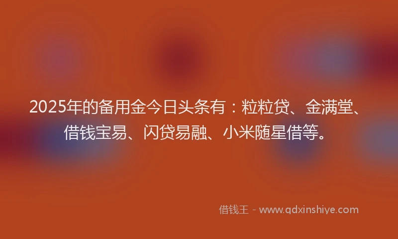 2025年的备用金今日头条有：粒粒贷、金满堂、借钱宝易、闪贷易融、小米随星借等。