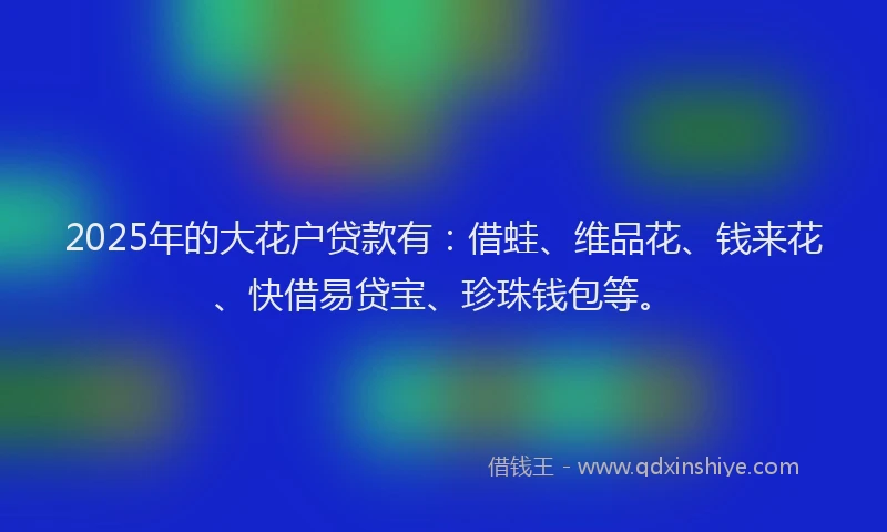 2025年的大花户贷款有：借蛙、维品花、钱来花、快借易贷宝、珍珠钱包等。