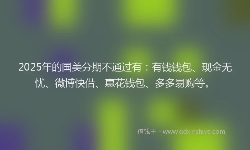 2025年的国美分期不通过有：有钱钱包、现金无忧、微博快借、惠花钱包、多多易购等。