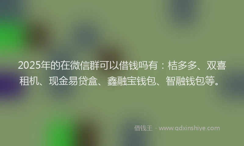 2025年的在微信群可以借钱吗有：桔多多、双喜租机、现金易贷盒、鑫融宝钱包、智融钱包等。