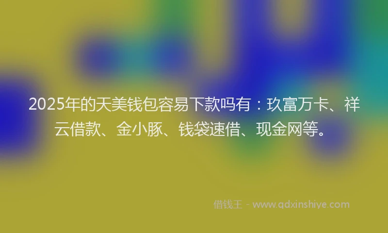 2025年的天美钱包容易下款吗有:玖富万卡、祥云借款、金小豚、钱袋速借、现金网等。
