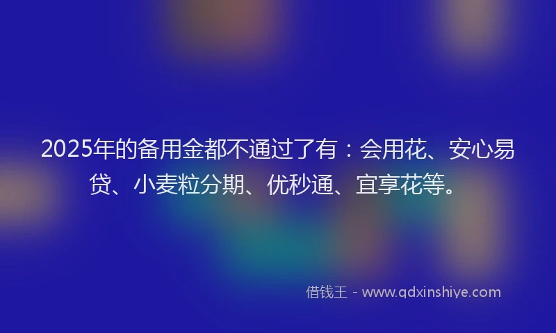 2025年的备用金都不通过了有:会用花、安心易贷、小麦粒分期、优秒通、宜享花等。