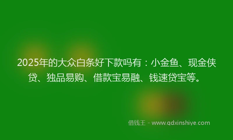 2025年的大众白条好下款吗有：小金鱼、现金侠贷、独品易购、借款宝易融、钱速贷宝等。