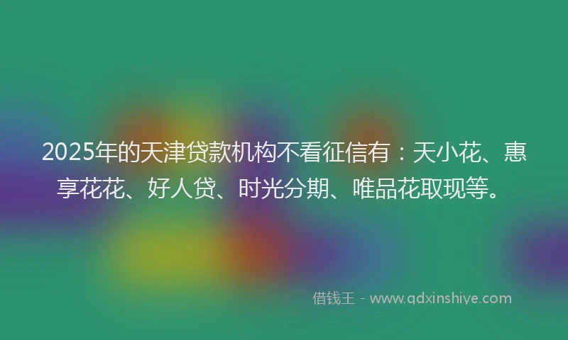 2025年的天津贷款机构不看征信有：天小花、惠享花花、好人贷、时光分期、唯品花取现等。