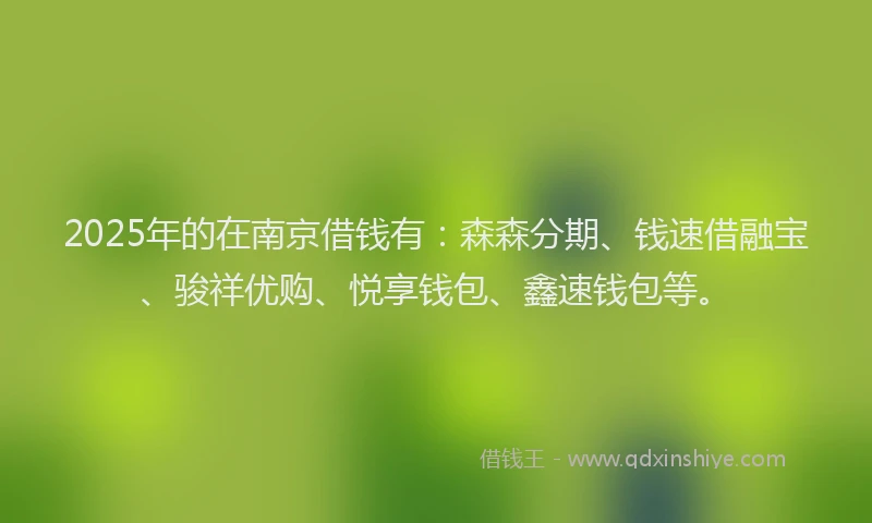 2025年的在南京借钱有：森森分期、钱速借融宝、骏祥优购、悦享钱包、鑫速钱包等。