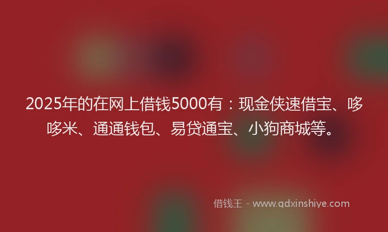 2025年的在网上借钱5000有：现金侠速借宝、哆哆米、通通钱包、易贷通宝、小狗商城等。