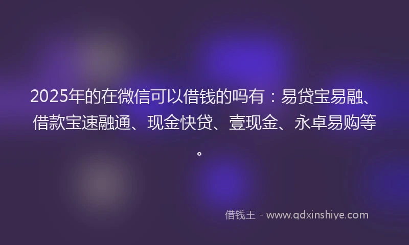 2025年的在微信可以借钱的吗有：易贷宝易融、借款宝速融通、现金快贷、壹现金、永卓易购等。