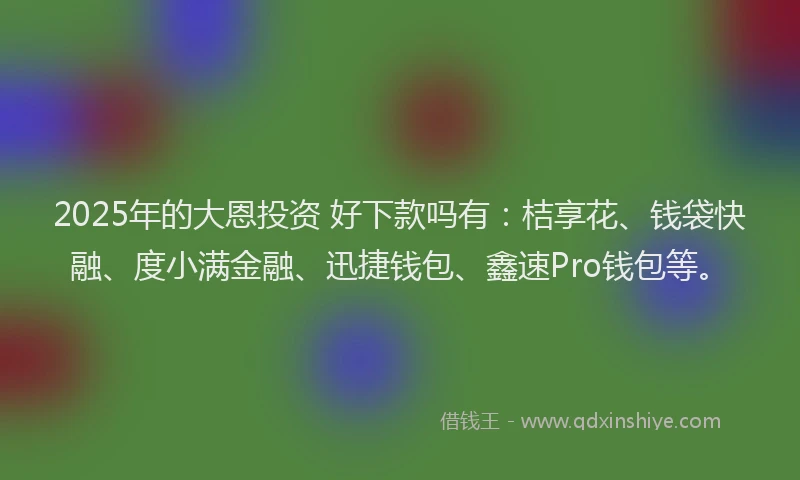 2025年的大恩投资 好下款吗有:桔享花、钱袋快融、度小满金融、迅捷钱包、鑫速Pro钱包等。
