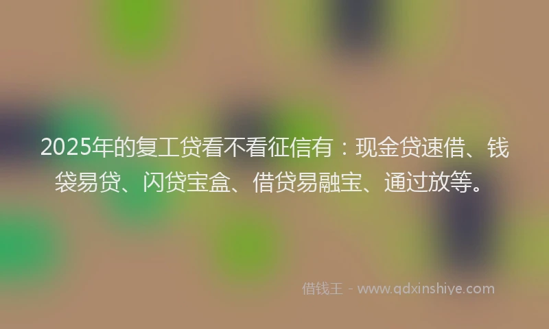 2025年的复工贷看不看征信有：现金贷速借、钱袋易贷、闪贷宝盒、借贷易融宝、通过放等。