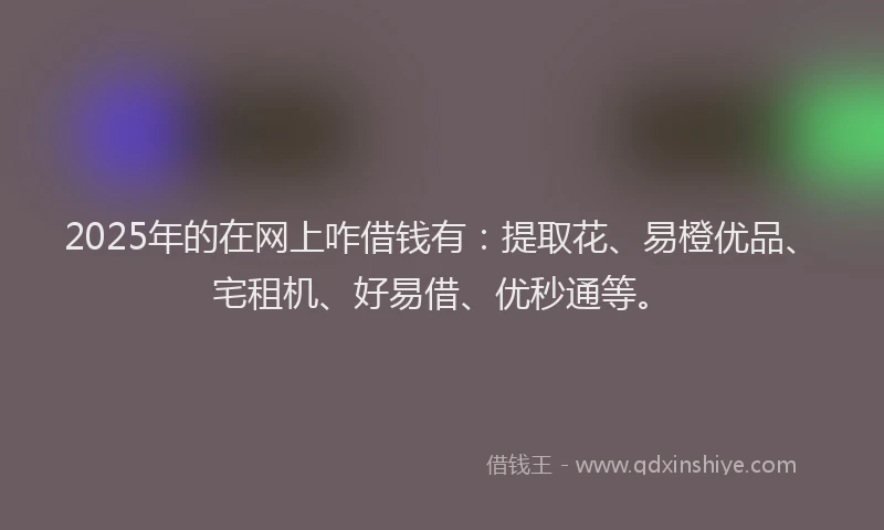 2025年的在网上咋借钱有：提取花、易橙优品、宅租机、好易借、优秒通等。