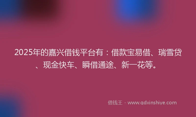 2025年的嘉兴借钱平台有：借款宝易借、瑞雪贷、现金快车、瞬借通途、新一花等。