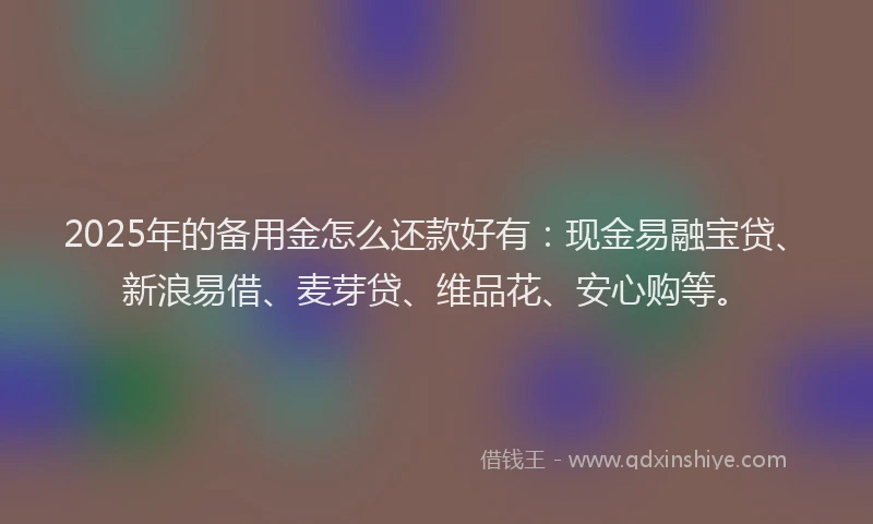 2025年的备用金怎么还款好有：现金易融宝贷、新浪易借、麦芽贷、维品花、安心购等。