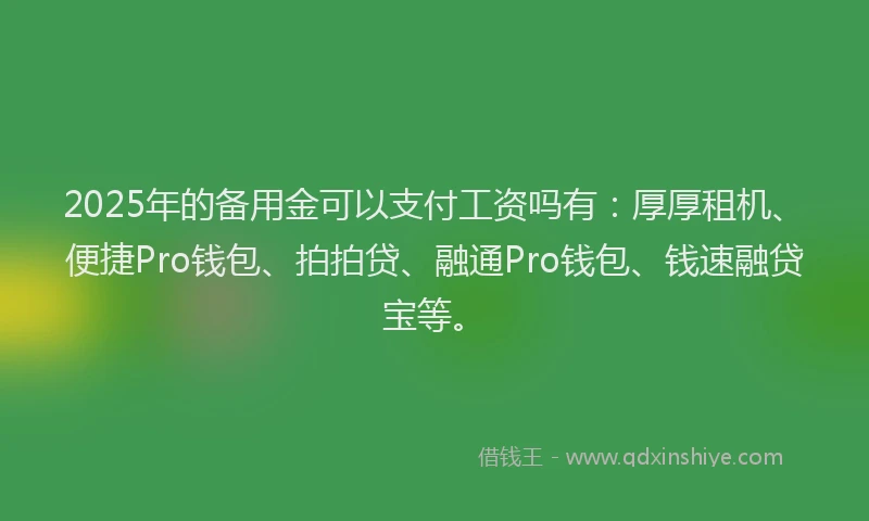 2025年的备用金可以支付工资吗有：厚厚租机、便捷Pro钱包、拍拍贷、融通Pro钱包、钱速融贷宝等。