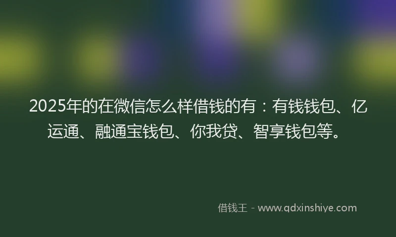 2025年的在微信怎么样借钱的有：有钱钱包、亿运通、融通宝钱包、你我贷、智享钱包等。