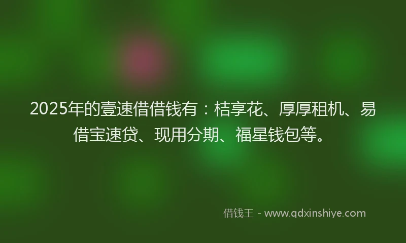 2025年的壹速借借钱有：桔享花、厚厚租机、易借宝速贷、现用分期、福星钱包等。
