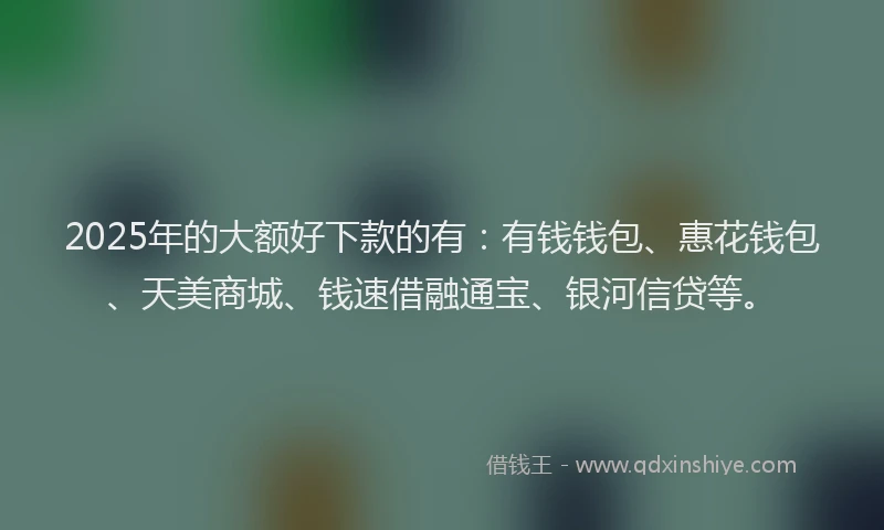2025年的大额好下款的有：有钱钱包、惠花钱包、天美商城、钱速借融通宝、银河信贷等。