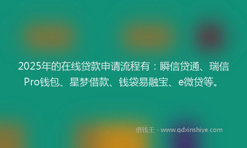 2025年的在线贷款申请流程有：瞬信贷通、瑞信Pro钱包、星梦借款、钱袋易融宝、e微贷等。