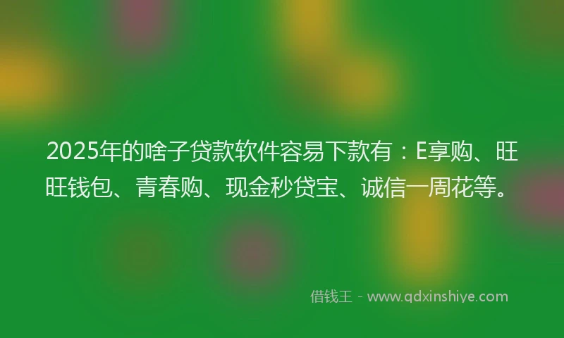2025年的啥子贷款软件容易下款有：E享购、旺旺钱包、青春购、现金秒贷宝、诚信一周花等。