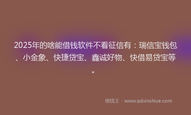 2025年的啥能借钱软件不看征信有：瑞信宝钱包、小金象、快捷贷宝、鑫诚好物、快借易贷宝等。