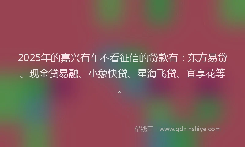 2025年的嘉兴有车不看征信的贷款有：东方易贷、现金贷易融、小象快贷、星海飞贷、宜享花等。