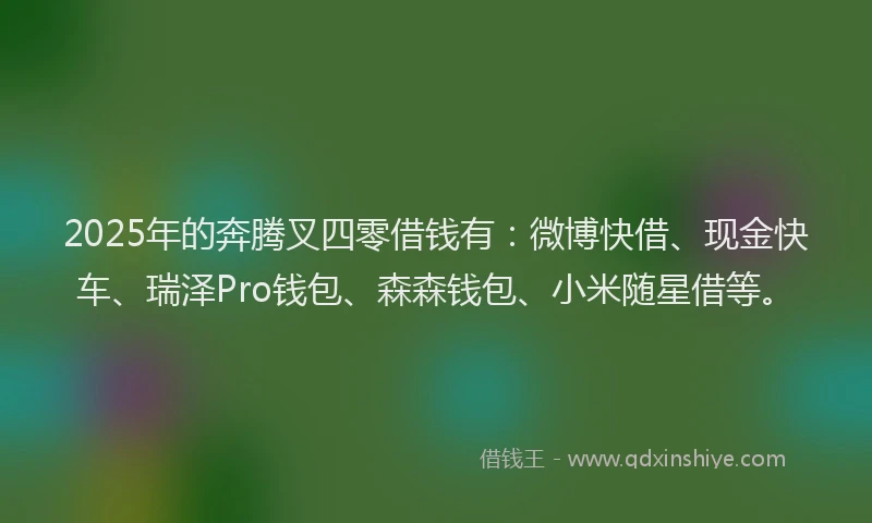 2025年的奔腾叉四零借钱有：微博快借、现金快车、瑞泽Pro钱包、森森钱包、小米随星借等。