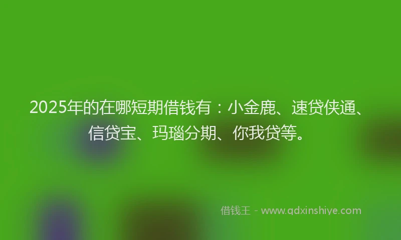 2025年的在哪短期借钱有：小金鹿、速贷侠通、信贷宝、玛瑙分期、你我贷等。